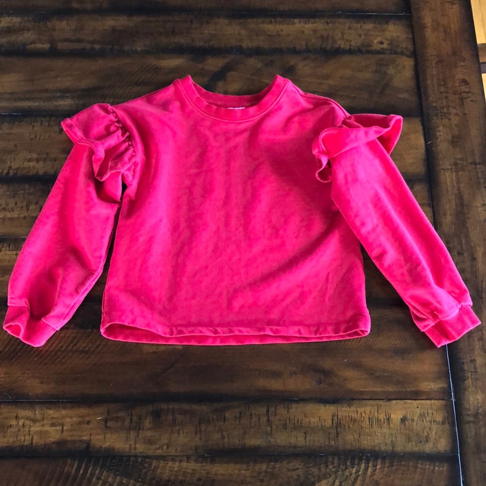 Hanna Anderson red ruffled sweatshirt/long sleeve tshirt size 8